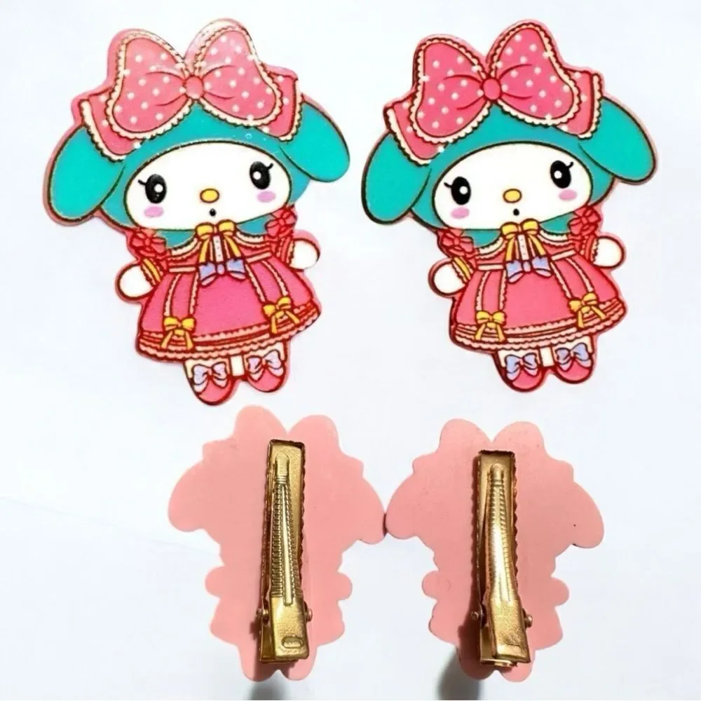 My Melody Hair Clips 2 Pcs – Cute Sanrio Acrylic Barrettes with Pink Bow
